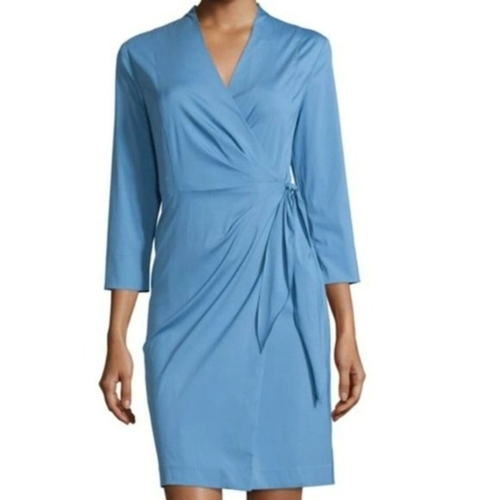 Lafayette 148 New York Dolly Vista Blue Wrap Dress MDQ32R-0231 Size 16 NWT